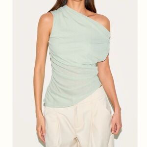 Pretty Little Thing Sage Burnout Mesh Asymmetric Hem Long Top